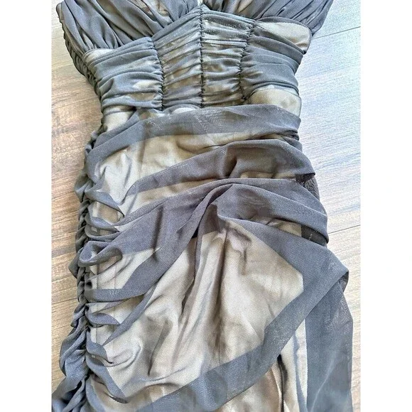 B Darlin Women's Juniors Sleeveless Ruched Bodycon Dress Black Nude size 3/4 - Picture 4 of 8